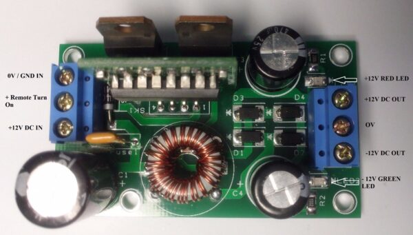 DC-DC Single 12Vdc to +/-12Vdc Boost-Buck Converter with Remote Power Turn On