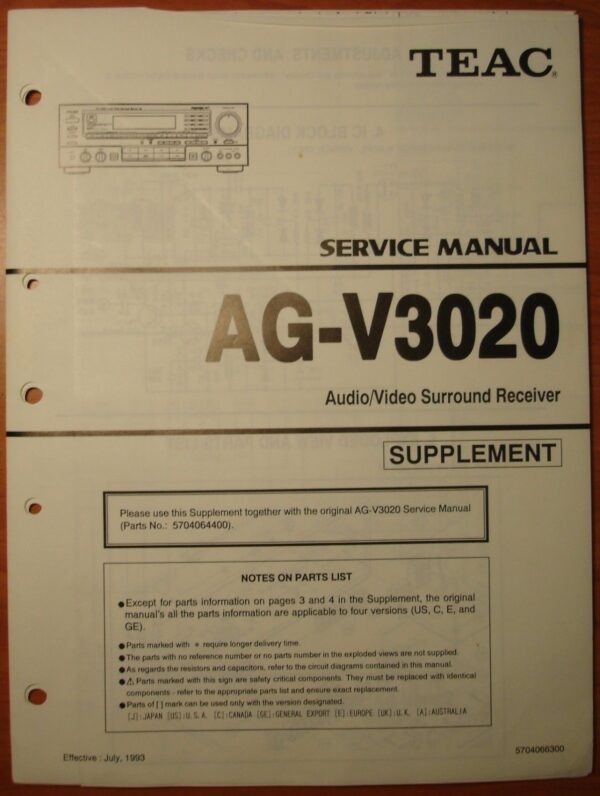 Teac Service Manual V-770/CD-P3100&4100/AG-V3020/supp