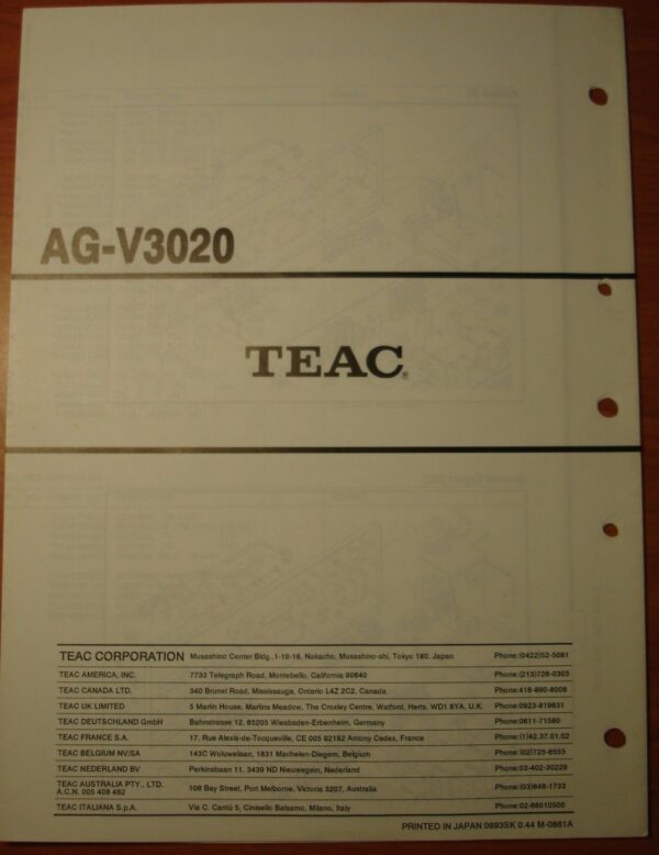 Teac Service Manual V-770/CD-P3100&4100/AG-V3020/supp - Image 2