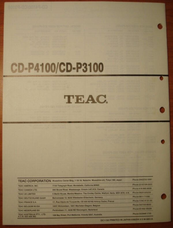Teac Service Manual V-770/CD-P3100&4100/AG-V3020/supp - Image 6